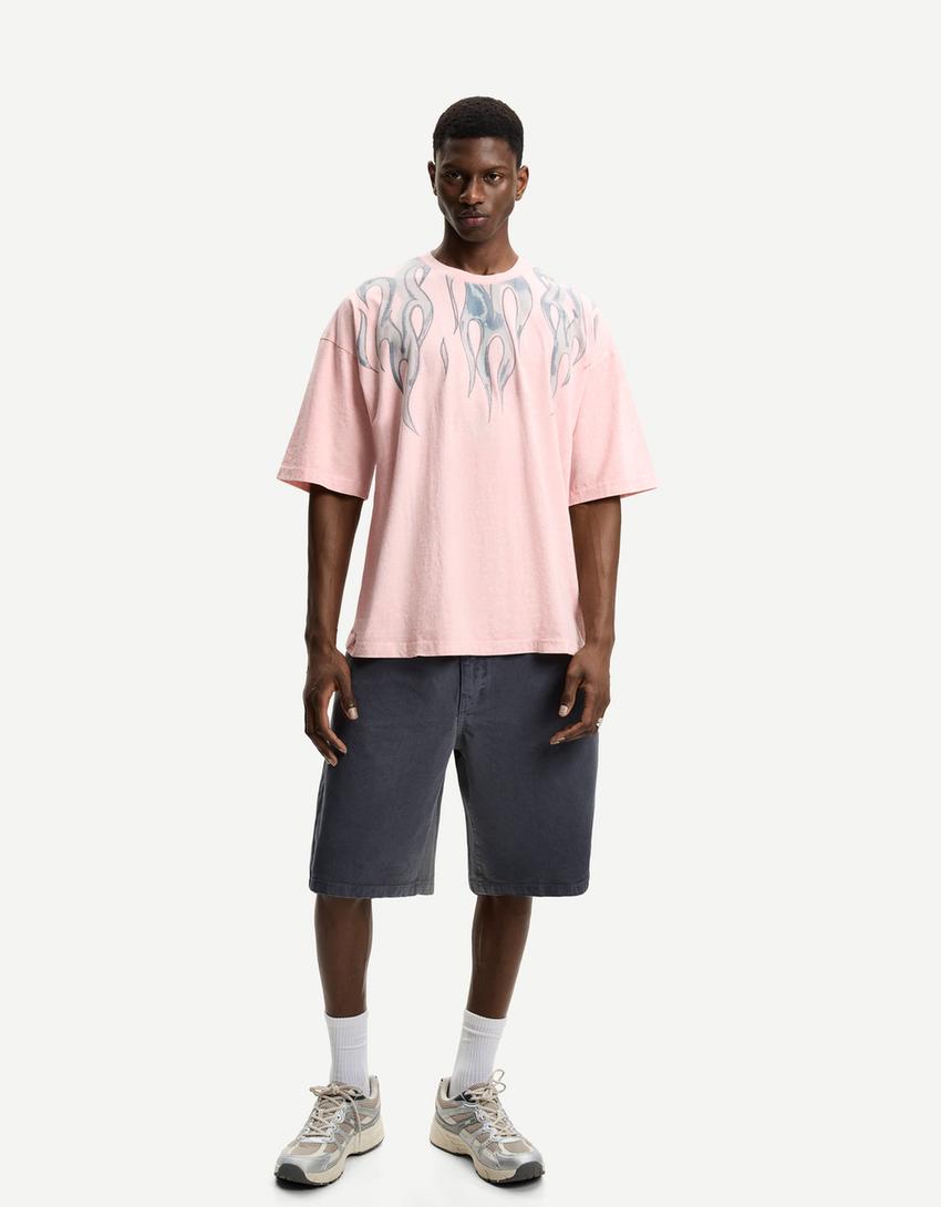 Oversized short sleeve printed T-shirt-Pink-3