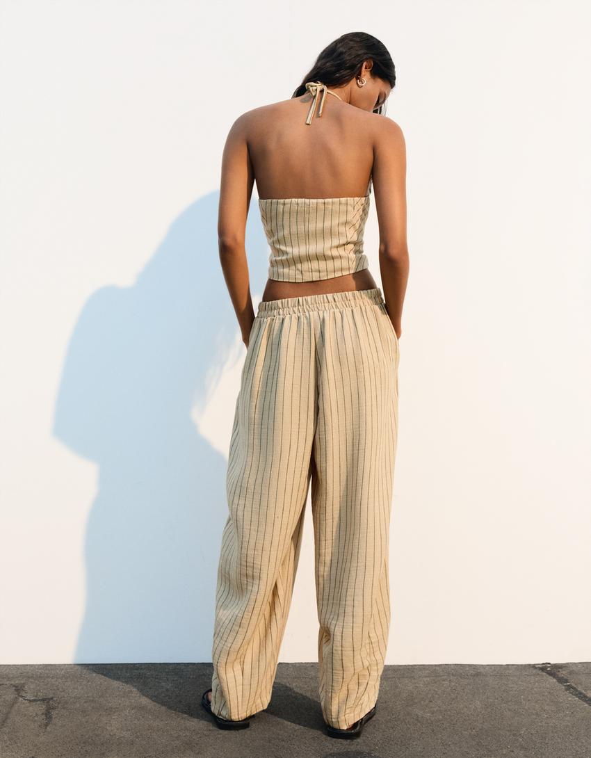 Waistcoat and trousers set with elasticated waistband-Camel-1