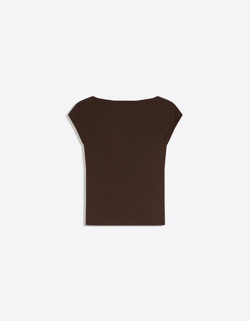 Camiseta manga corta fruncido-Marrón