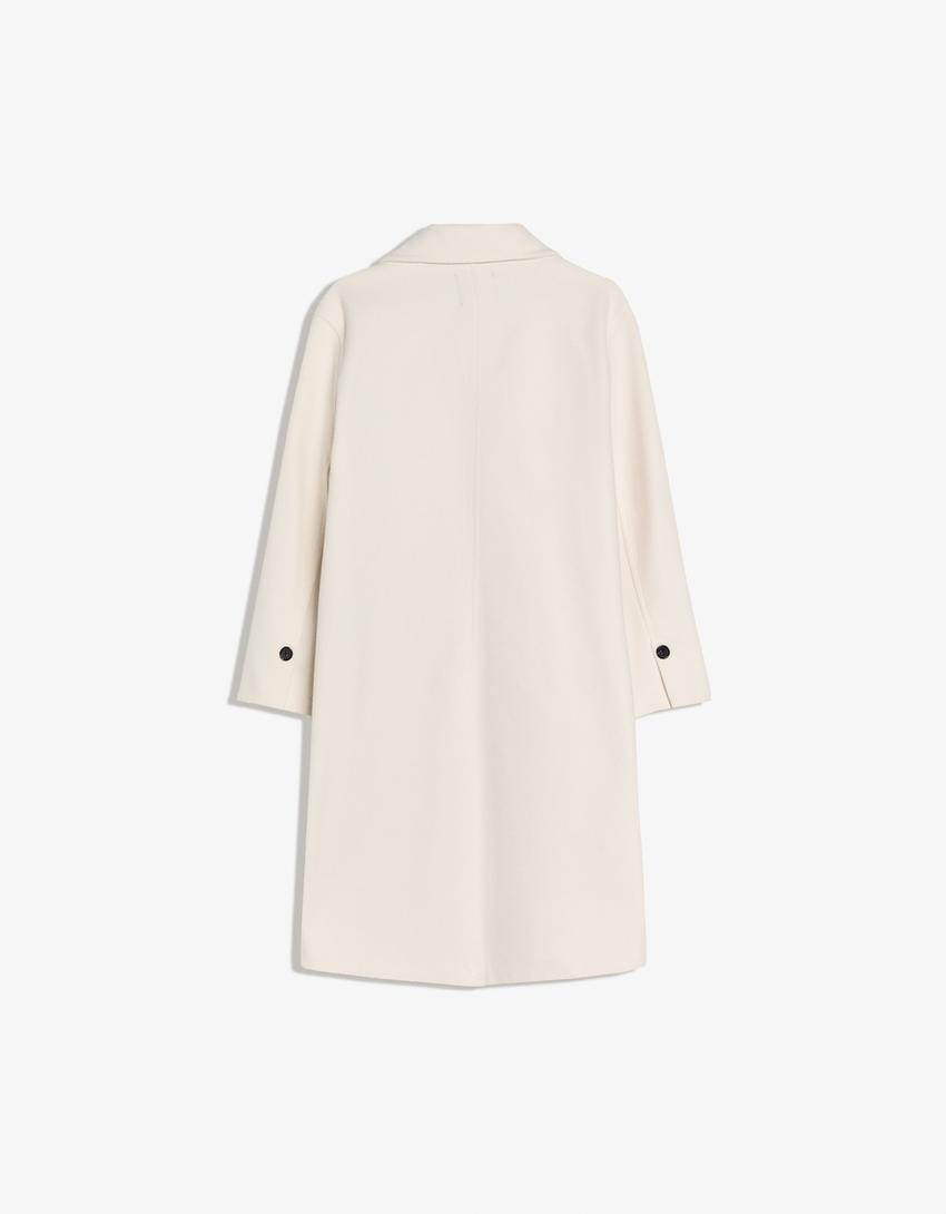 Yumuşak dokulu uzun palto-Kirli beyaz