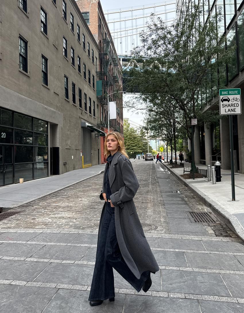 Oversize felt texture trench coat-Grey