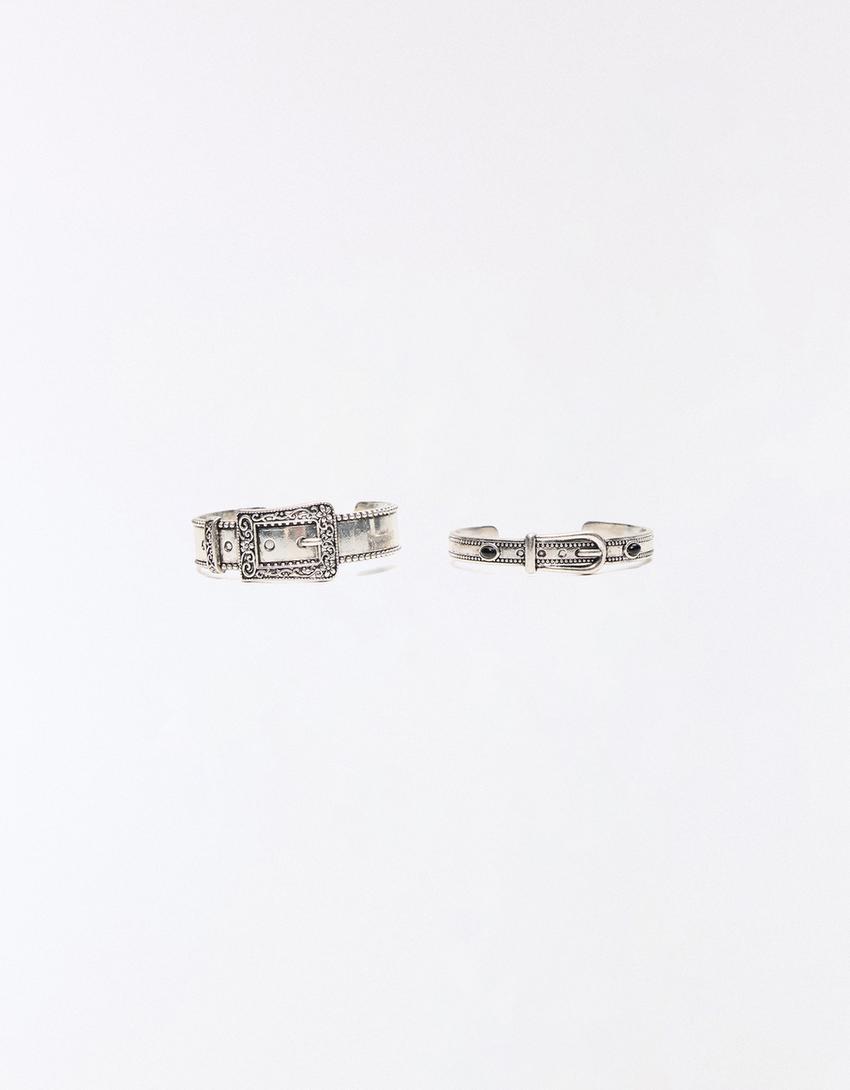 Set di 2 bracciali con fibbia-Argentato