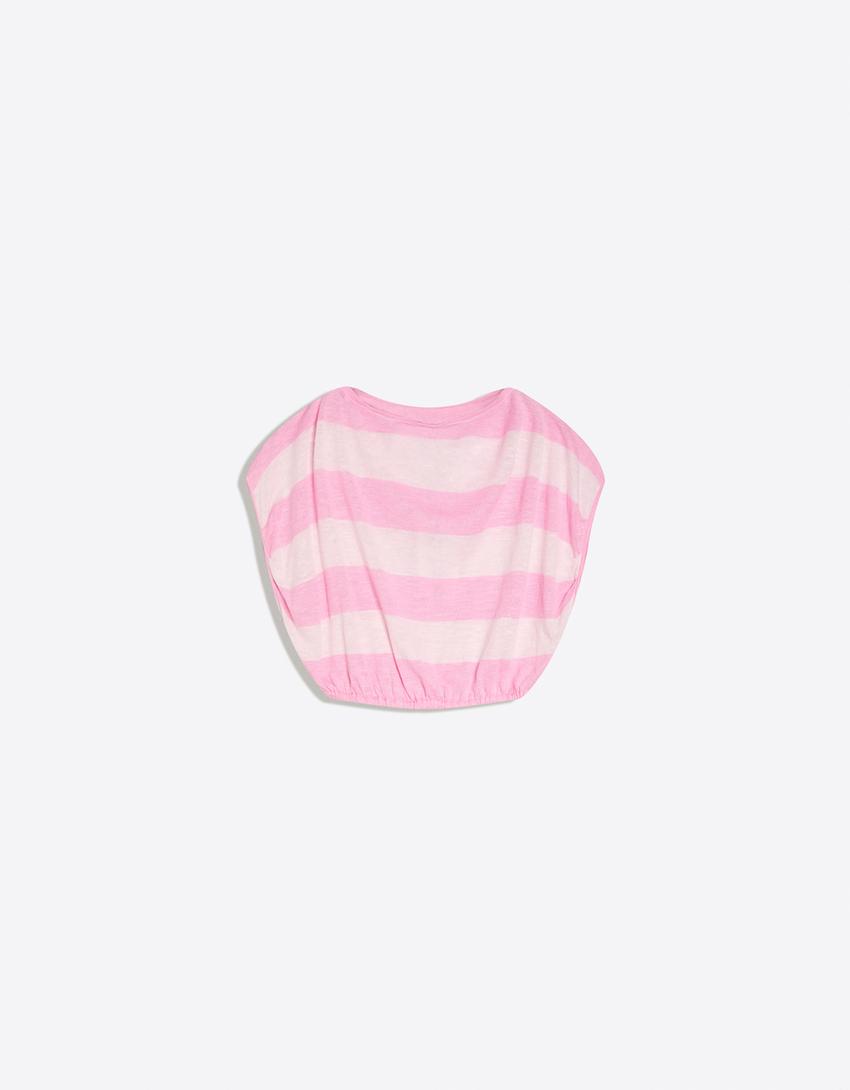 Asymmetric striped sweater-Pink