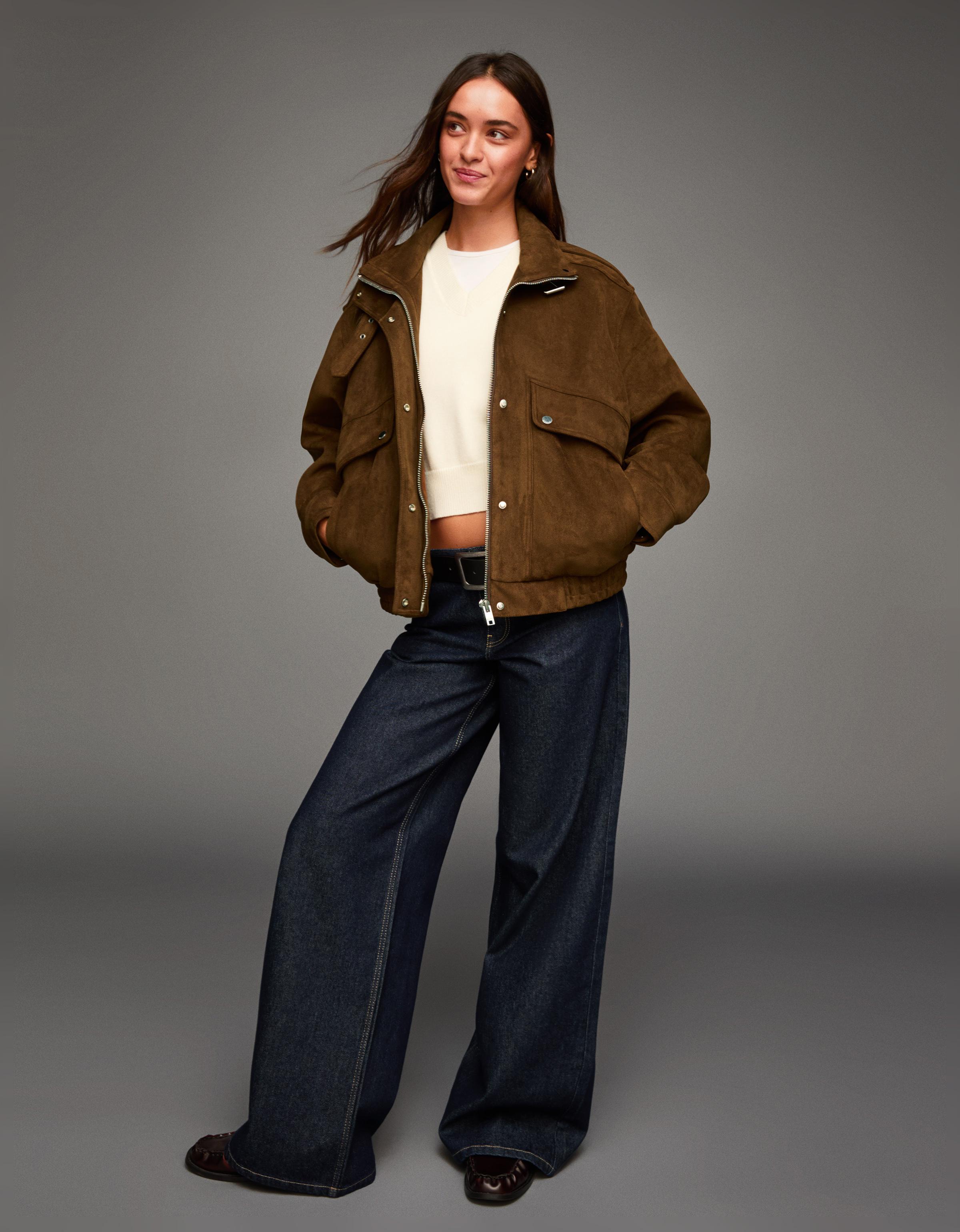 Bershka Wildlederimitatjacke Damen Xs Braun
