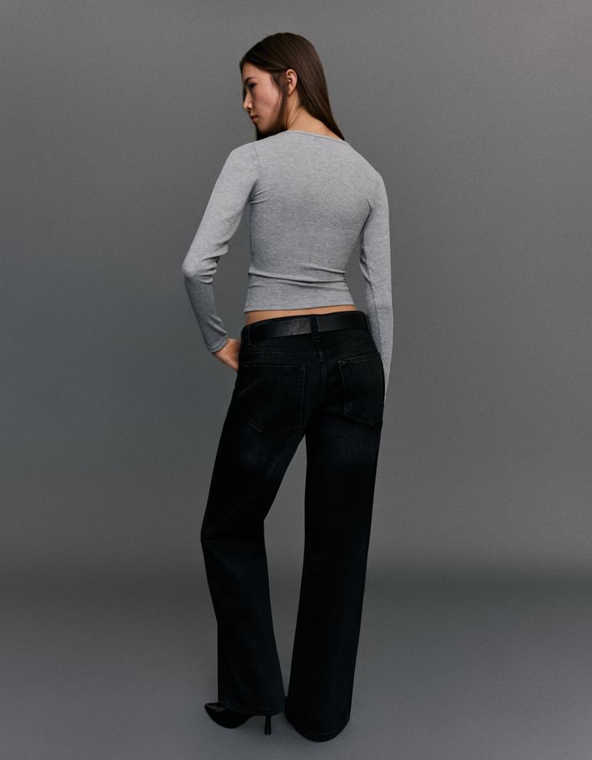 Majica dugih rukava sa nitnama-Siva