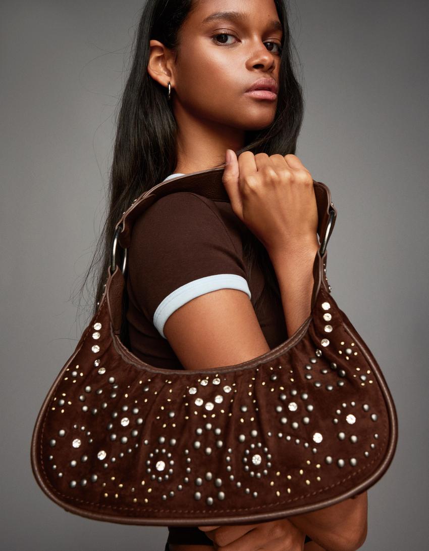 Borsa nera con borchie e tracolla removibile Lancetti CLASH Borsa nera con borchie e tracolla removibile Lancetti CLASH