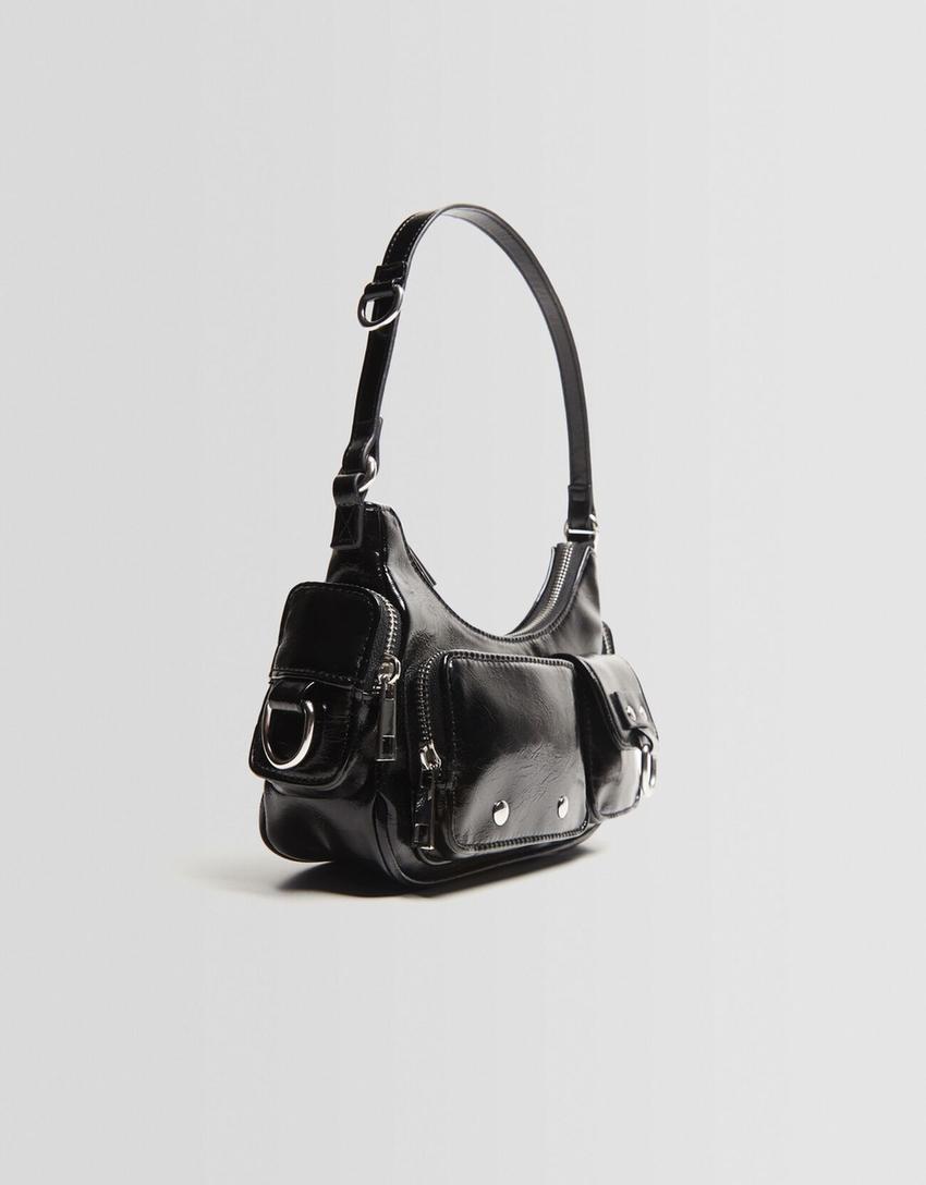 Multi-pocket shoulder bag-Black-4
