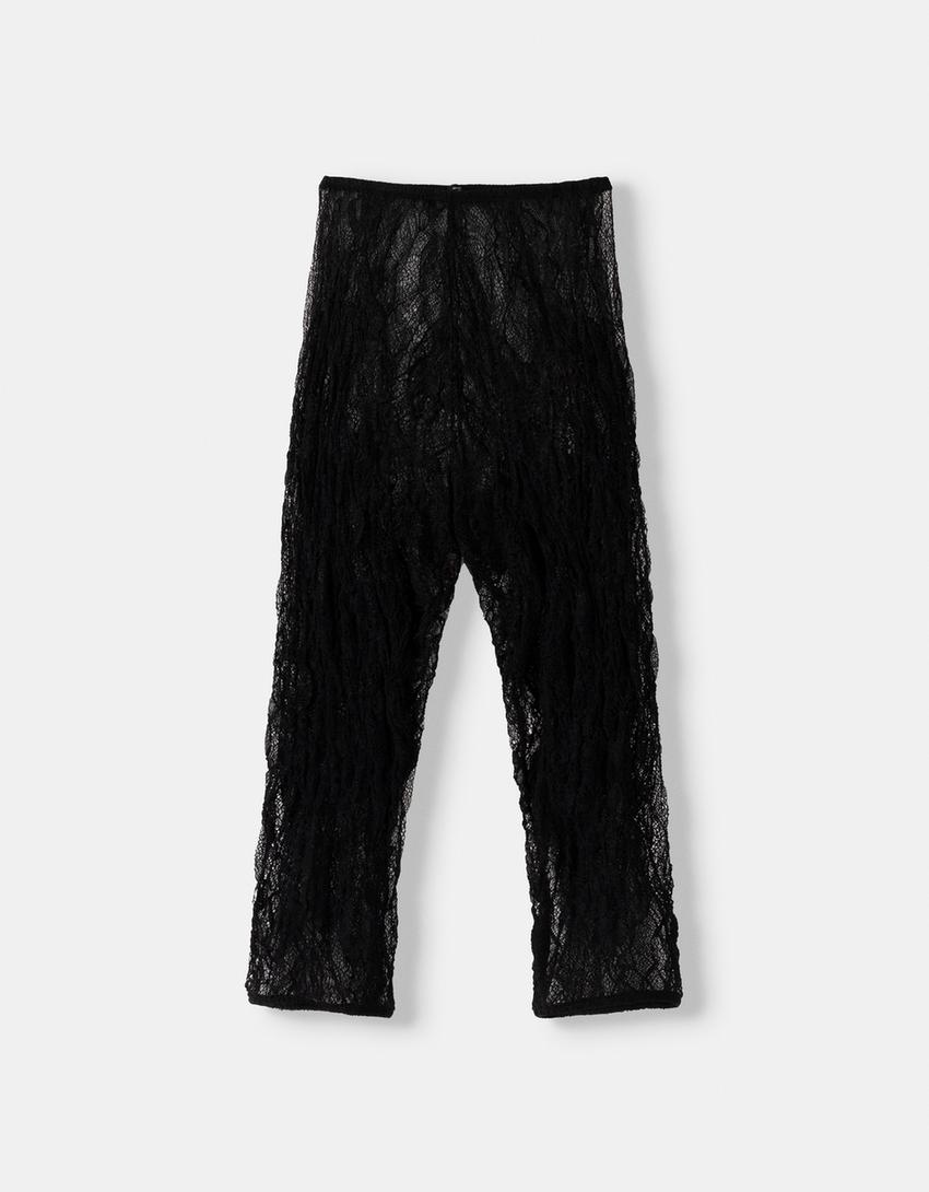 Dantelli kapri tayt-Siyah-4