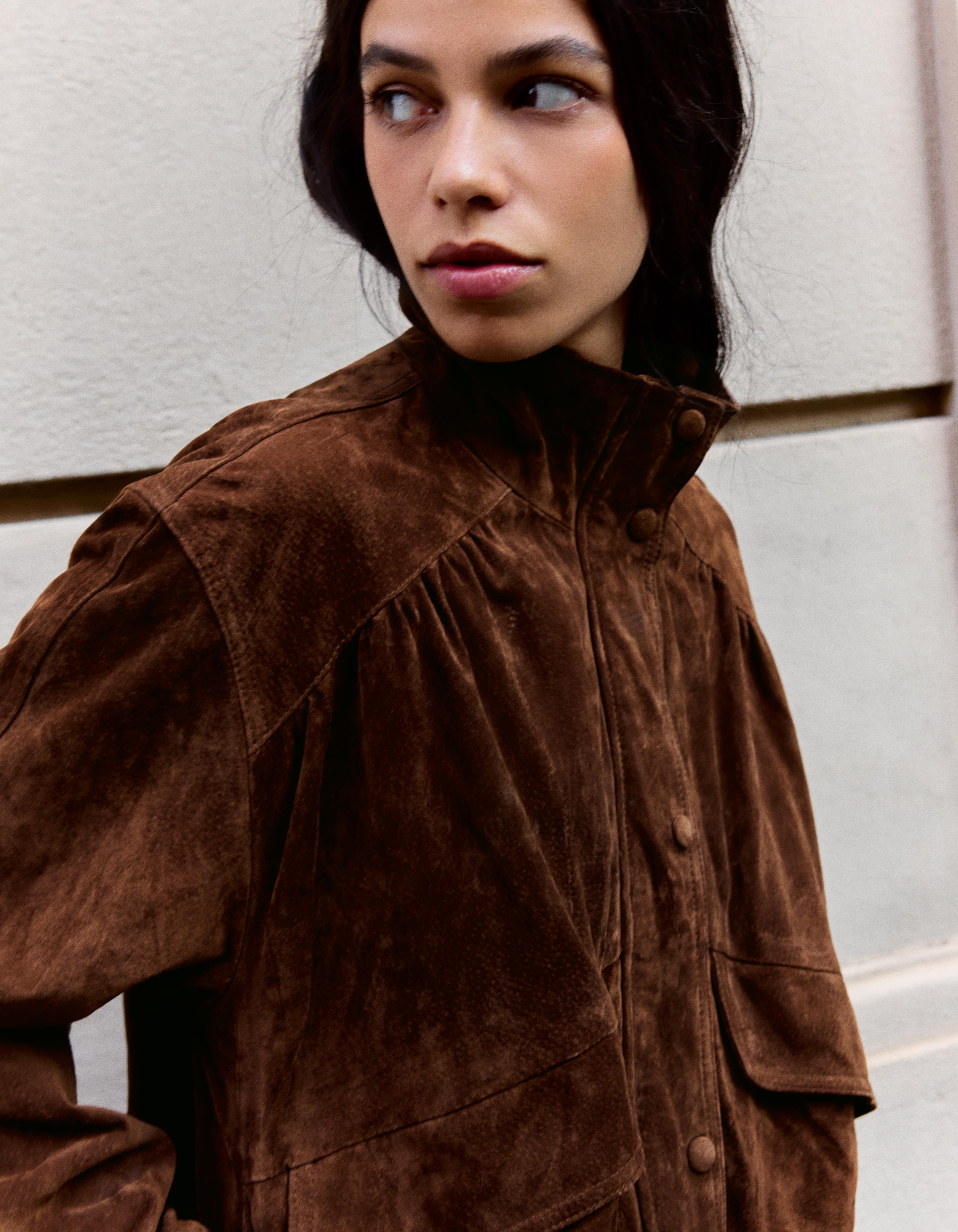 Leather jacket with pockets — Brown