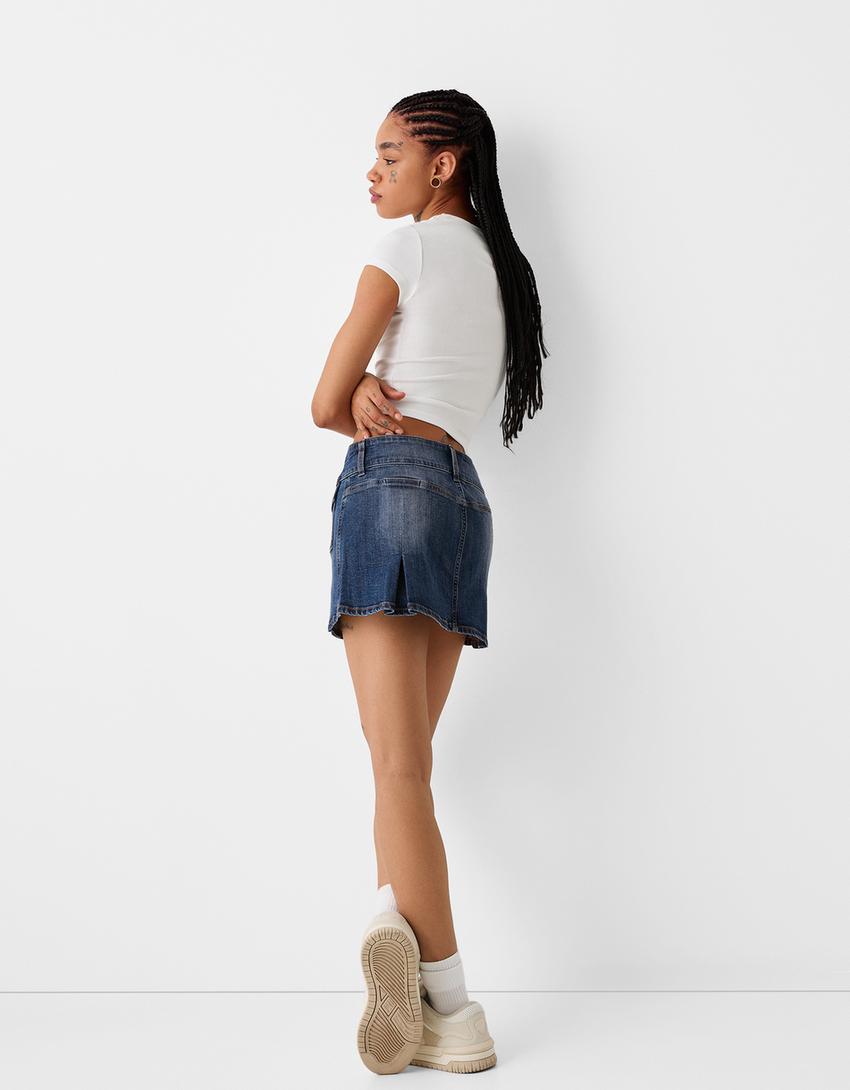 تنورة قصيرة كارغو بكسرات-أزرق مغسول من الخارج-2