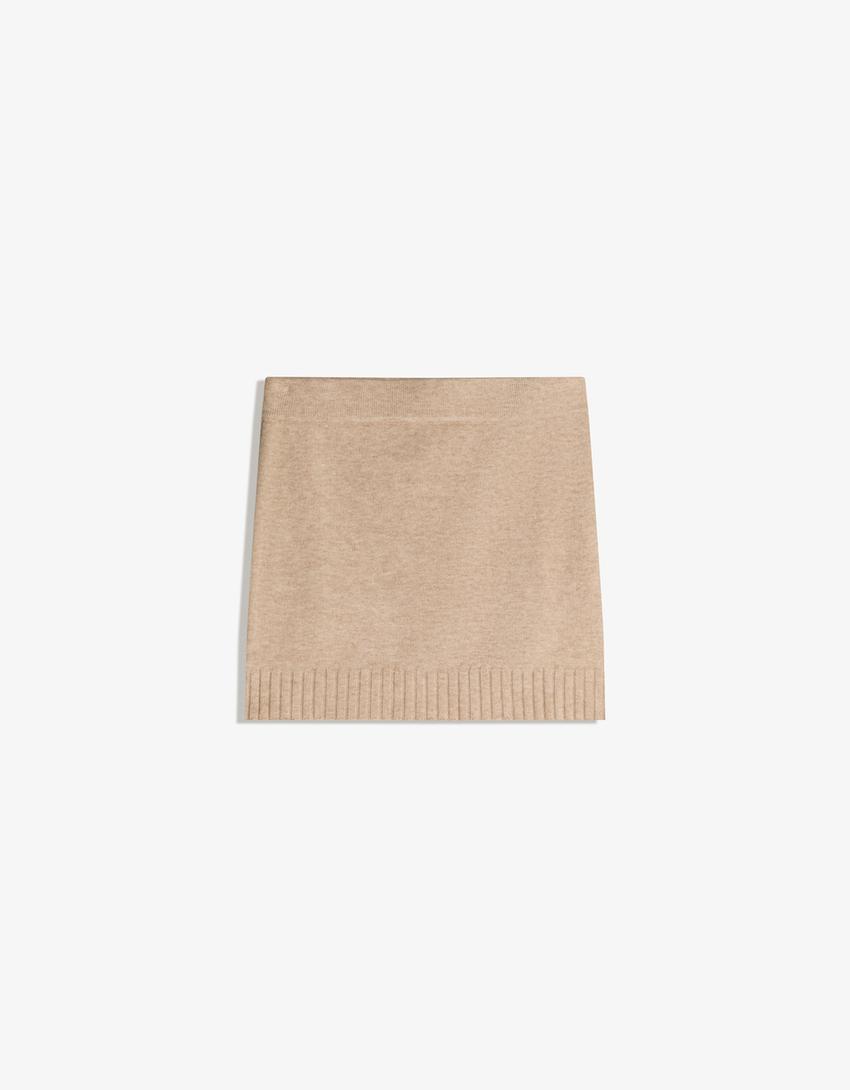Ribbed mini skirt-Sand