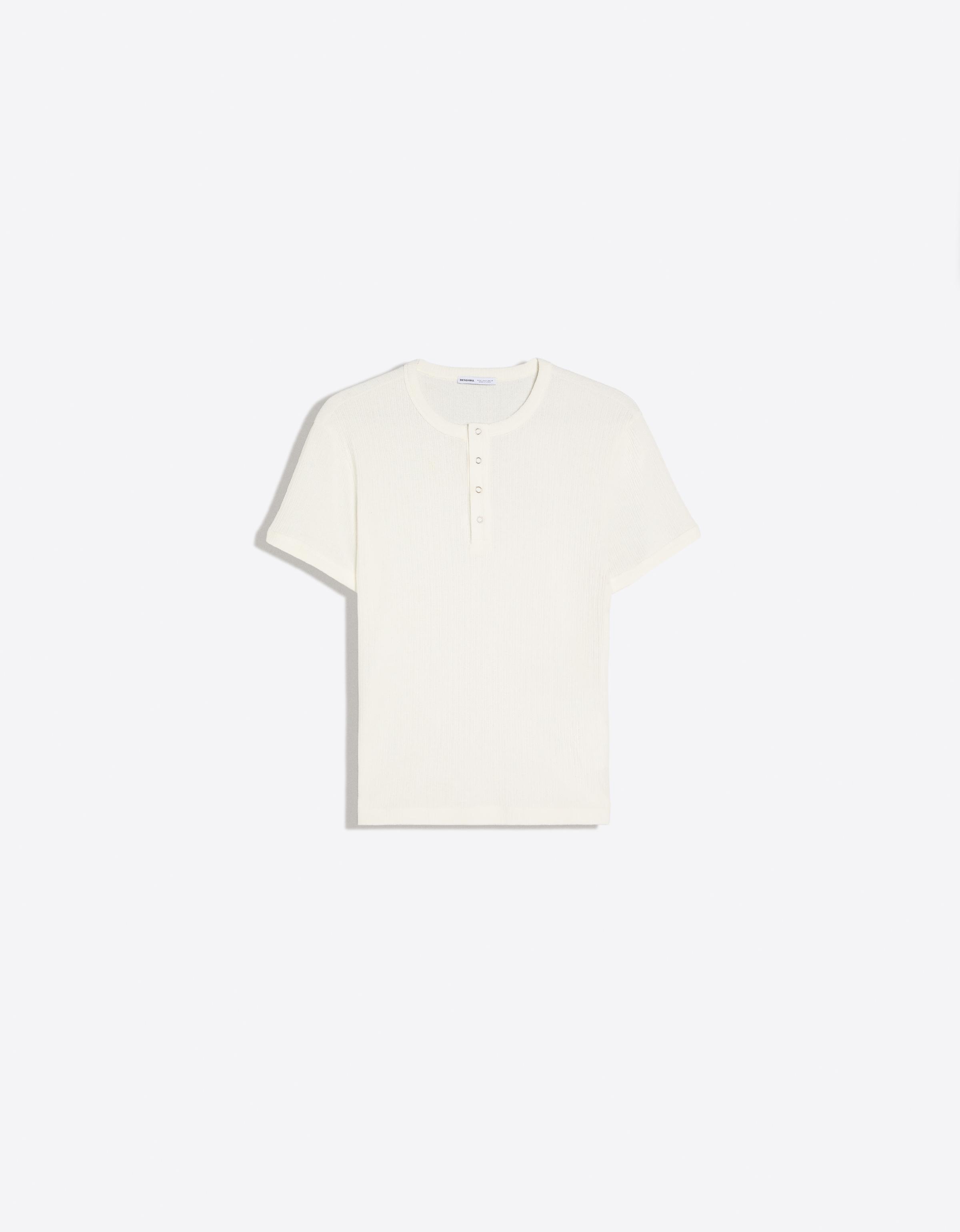 Textured henley T-shirt — White