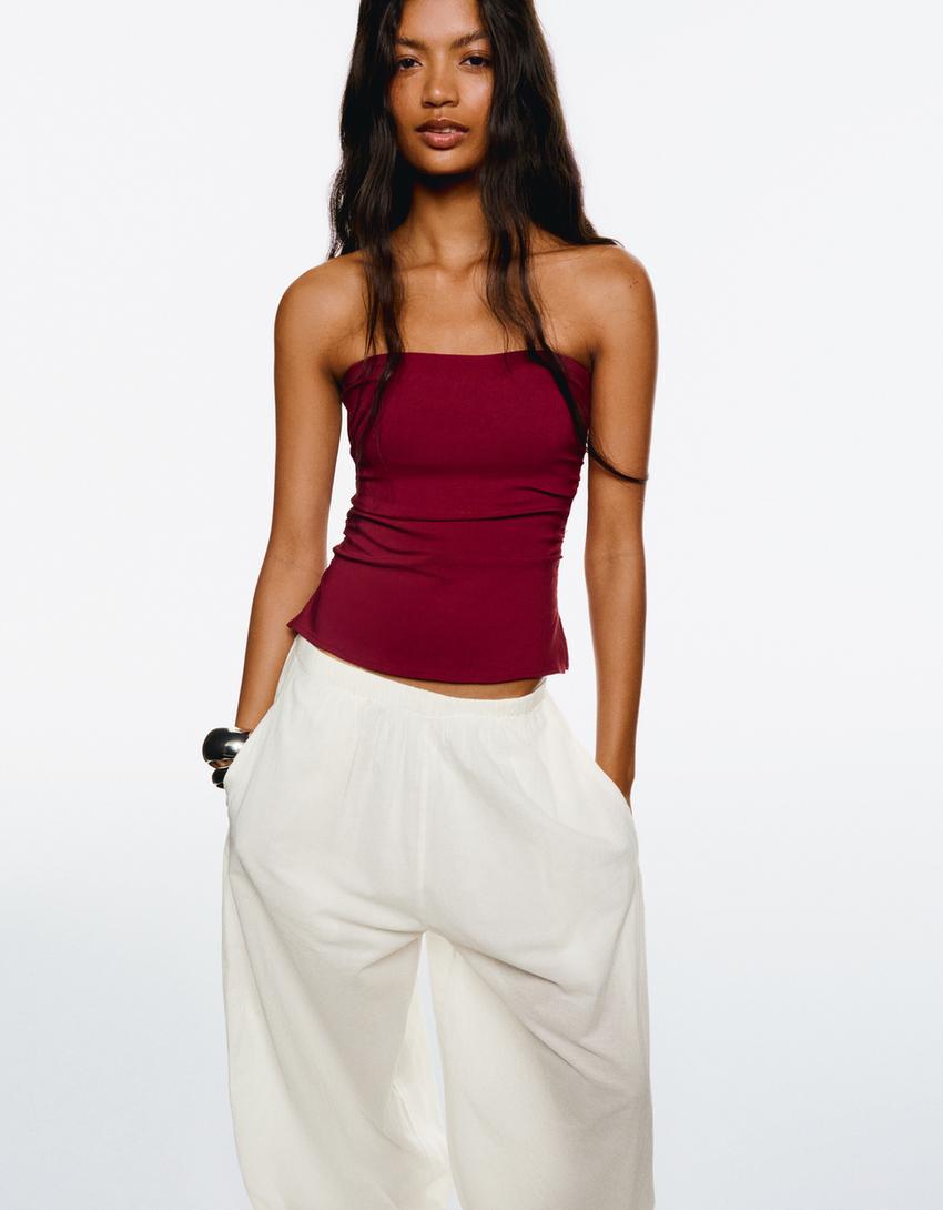 Elastyczny top bandeau-Rubinowy-2