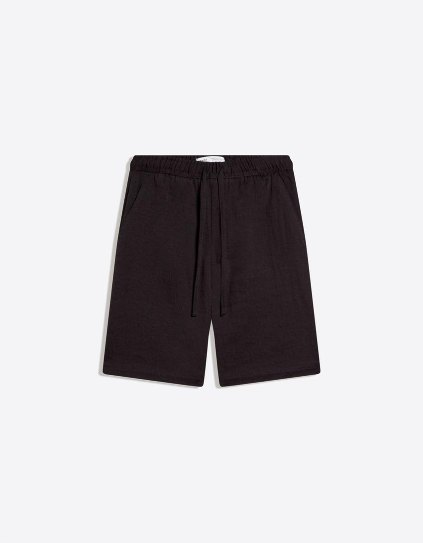 Rustic jogger Bermuda shorts-Black