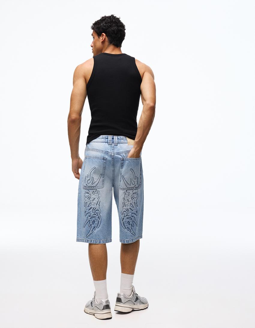 Bermuda en jean baggy fit-Bleu clair