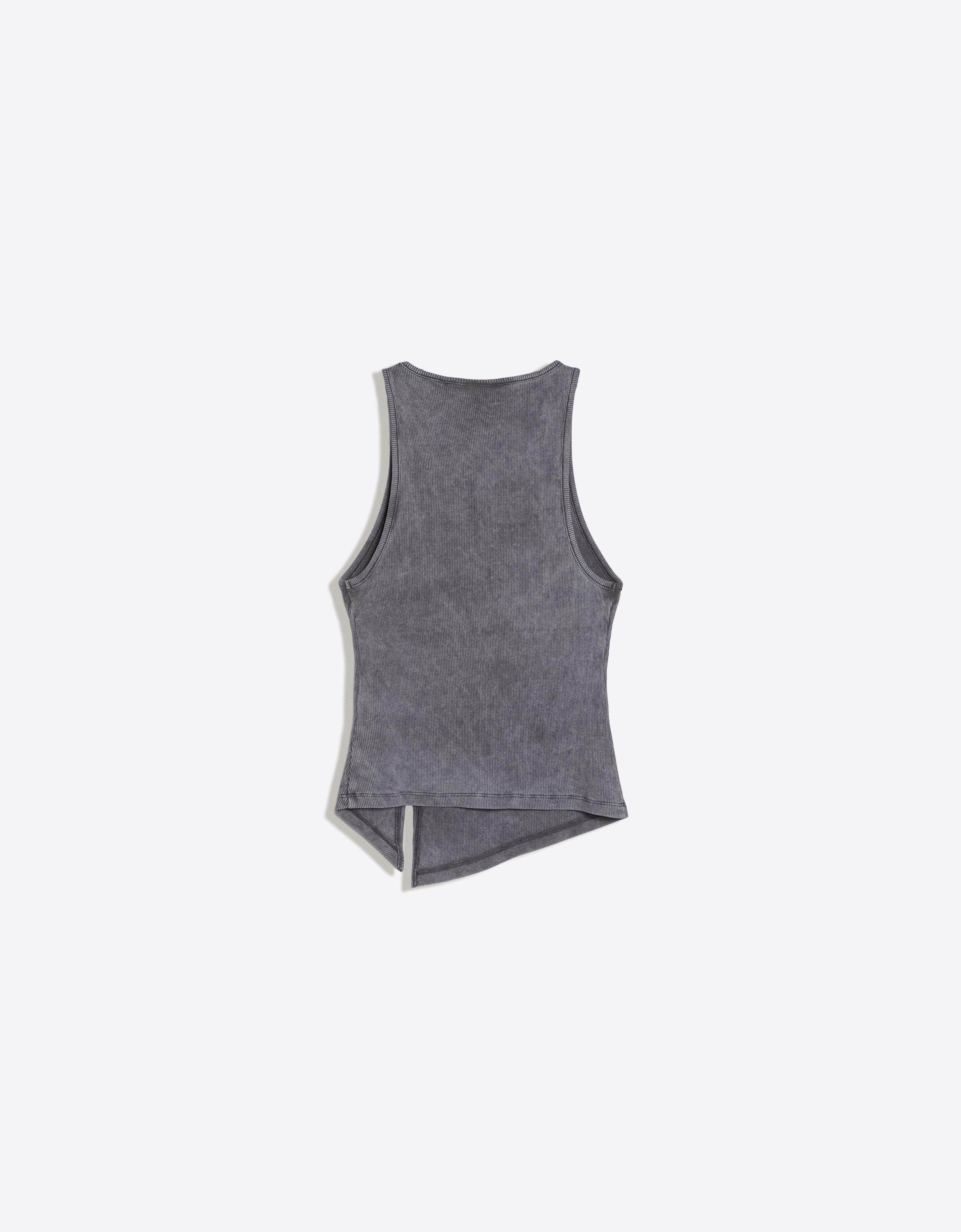 Asymmetric printed sleeveless top — Dark grey