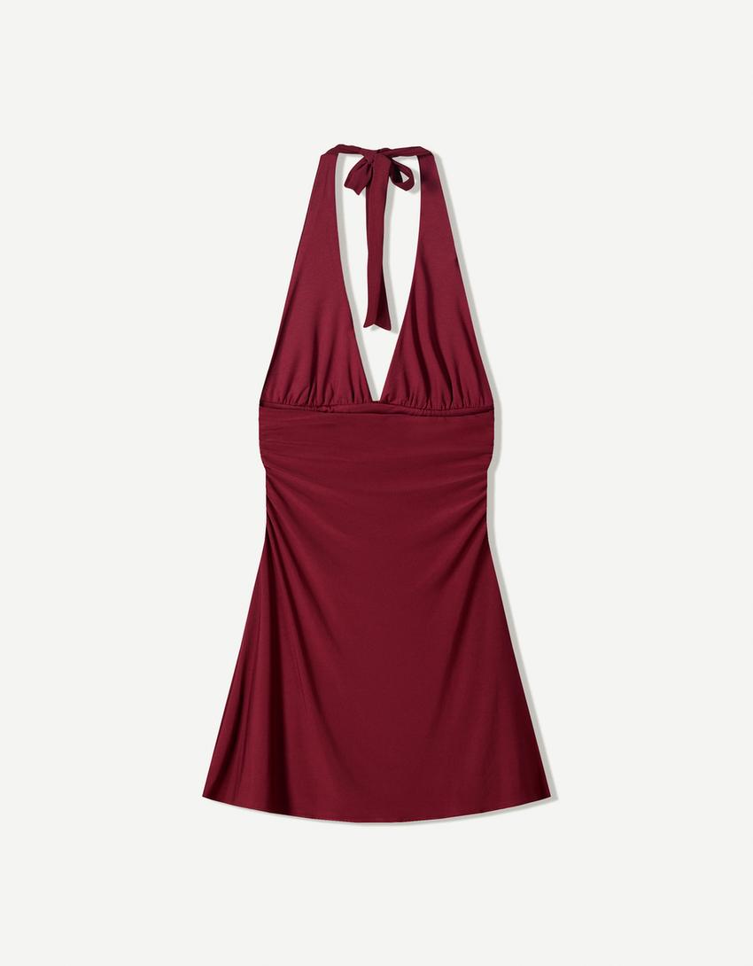 Vestido mini halter-Burdeos