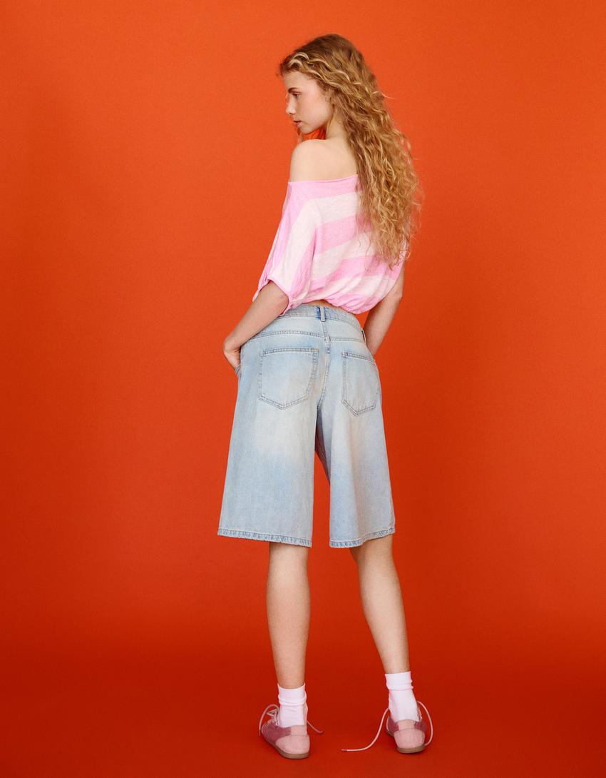 Asymmetrischer Ringelpullover-Rosa