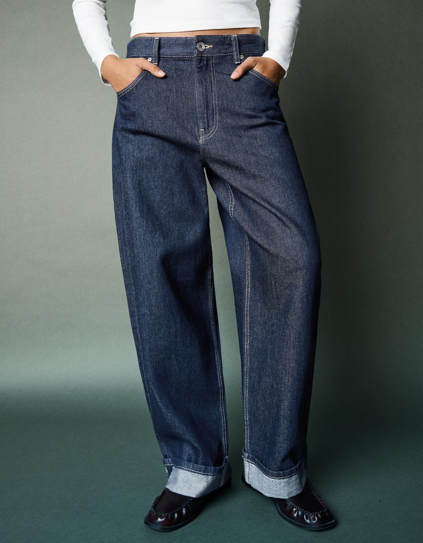 Jeans baggy fit à revers