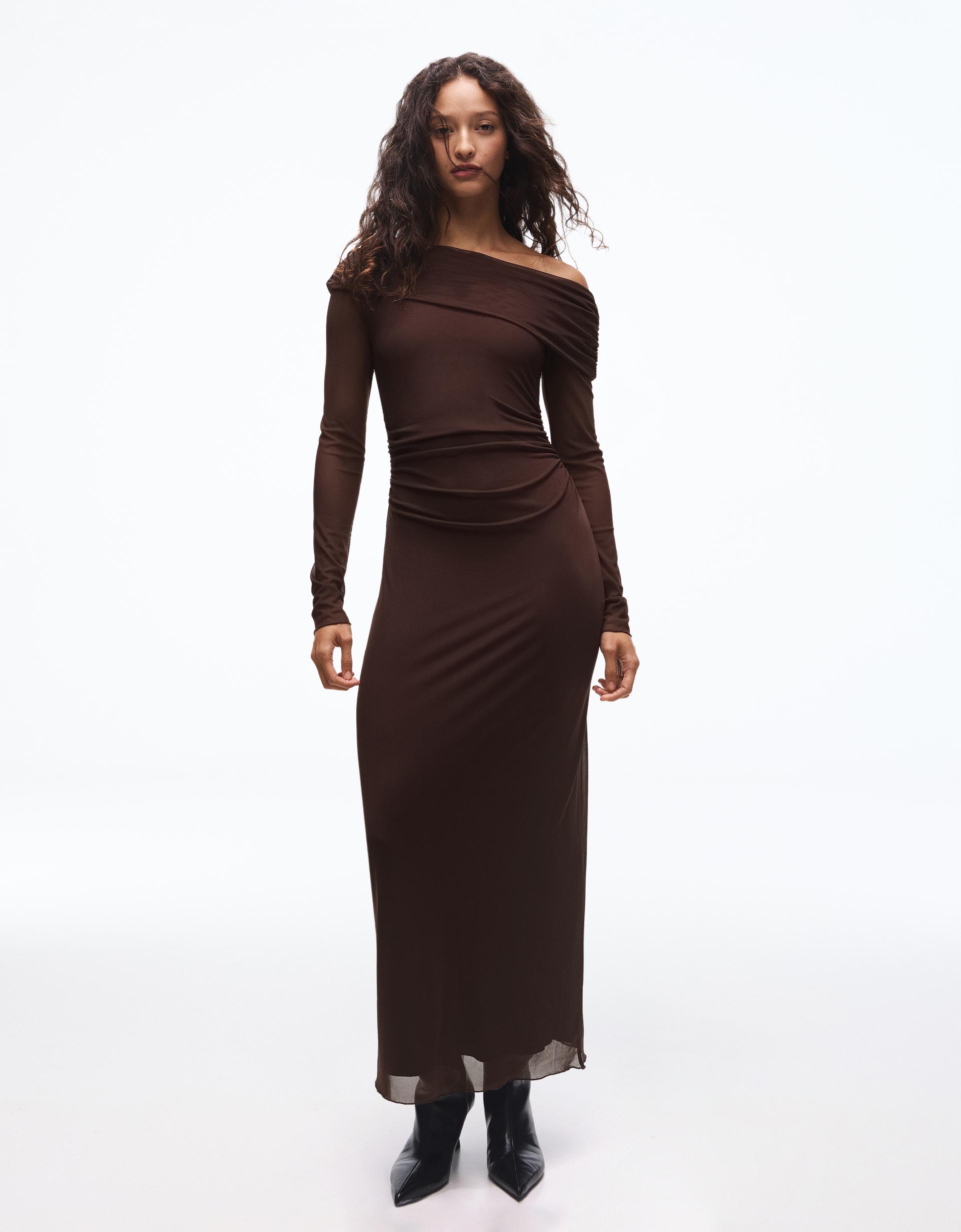 bershka maxi dress with rustic long sleeves Bershka Maxi dress with rustic long sleeves - Dresses - Woman | Bershka