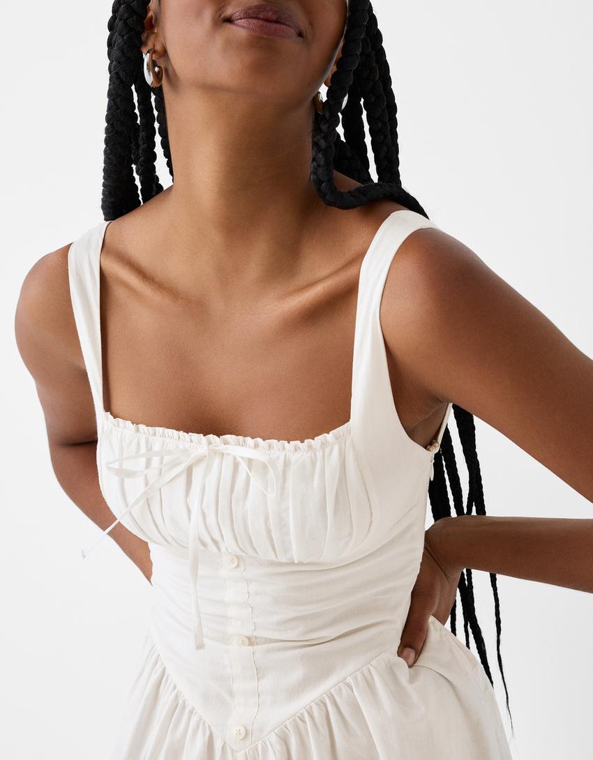 Flounce maxi dress with buttons-Off white