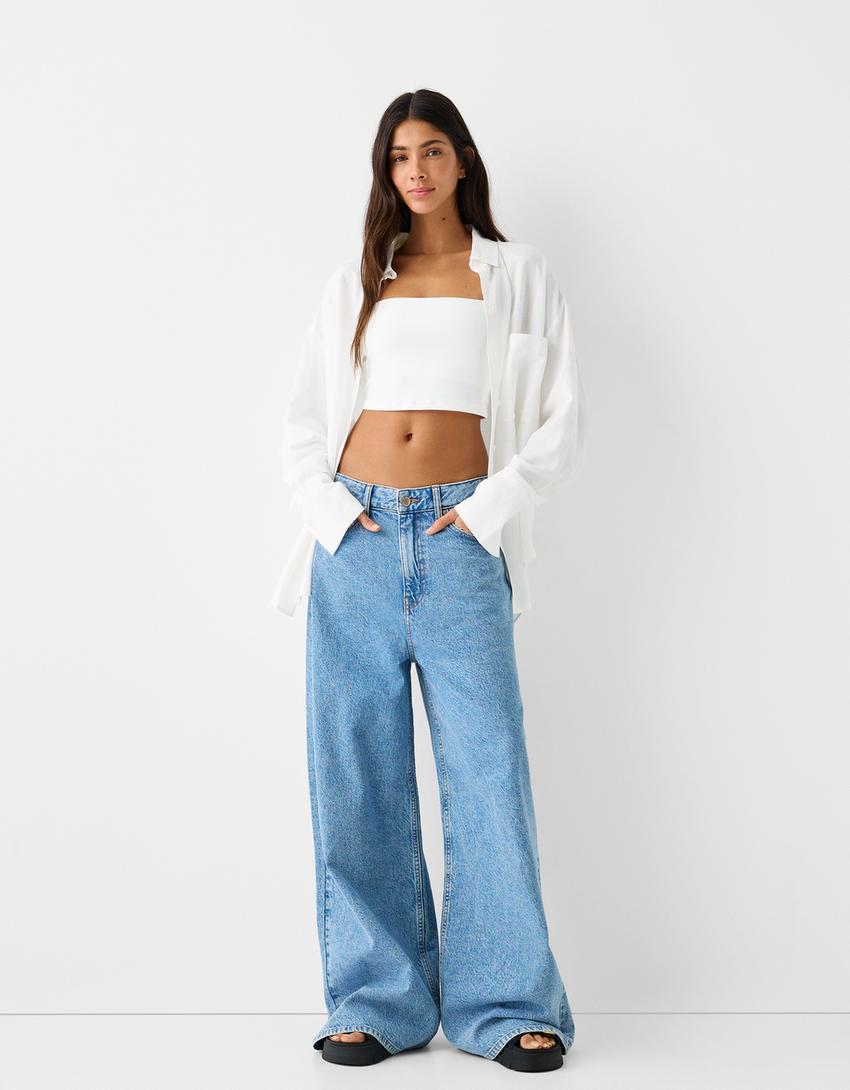 قميص ريفي فضفاض بأكمام طويلة-أبيض مطفي-3