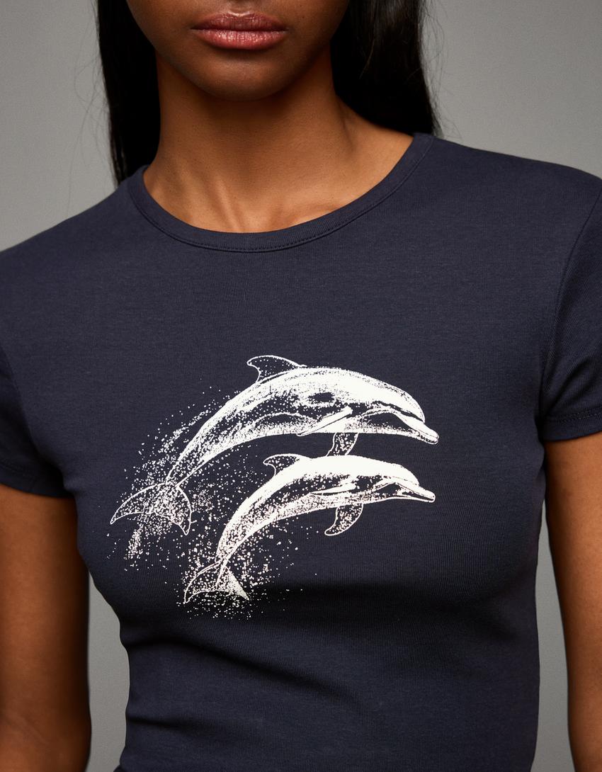 Camiseta manga corta print-Azul oscuro