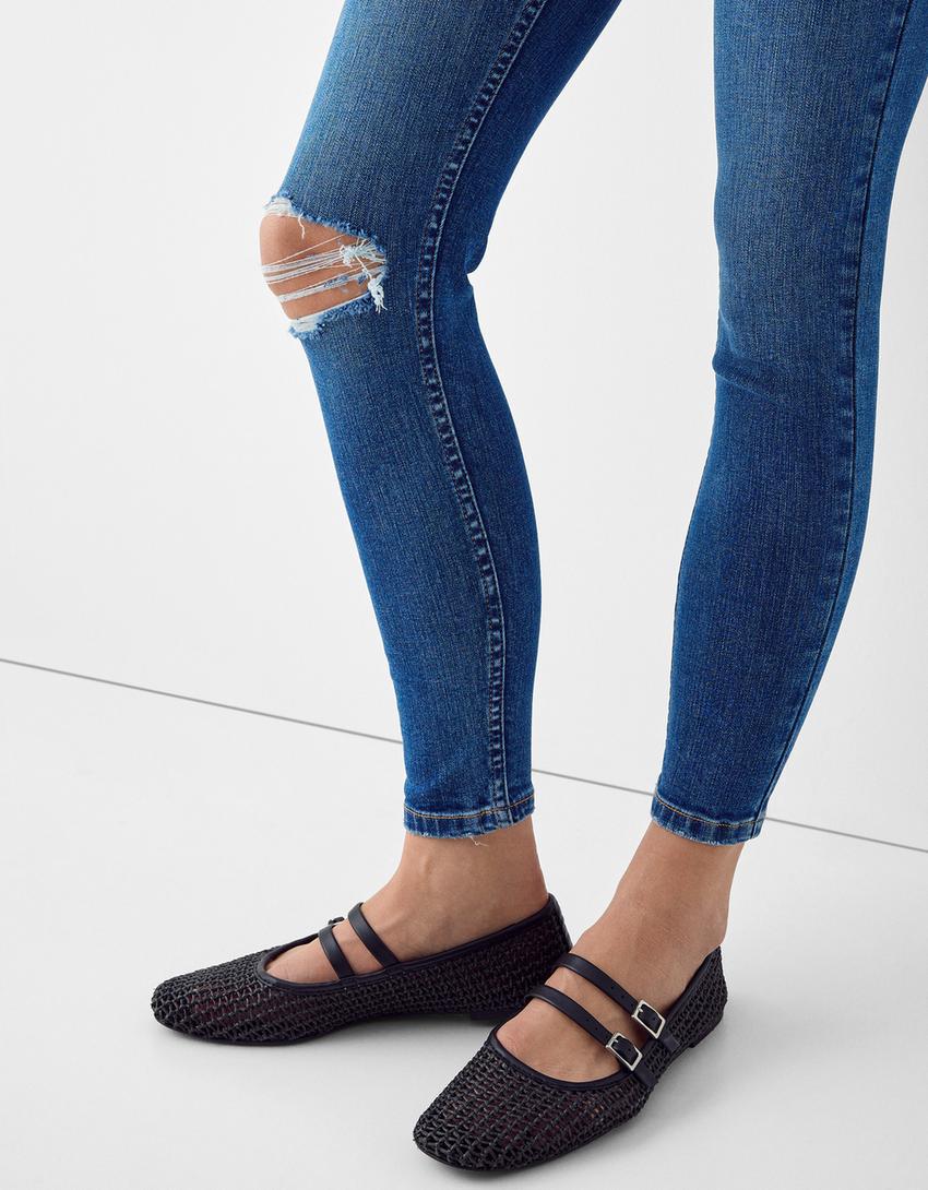 Скини дънки с ниска талия-Синьо-6