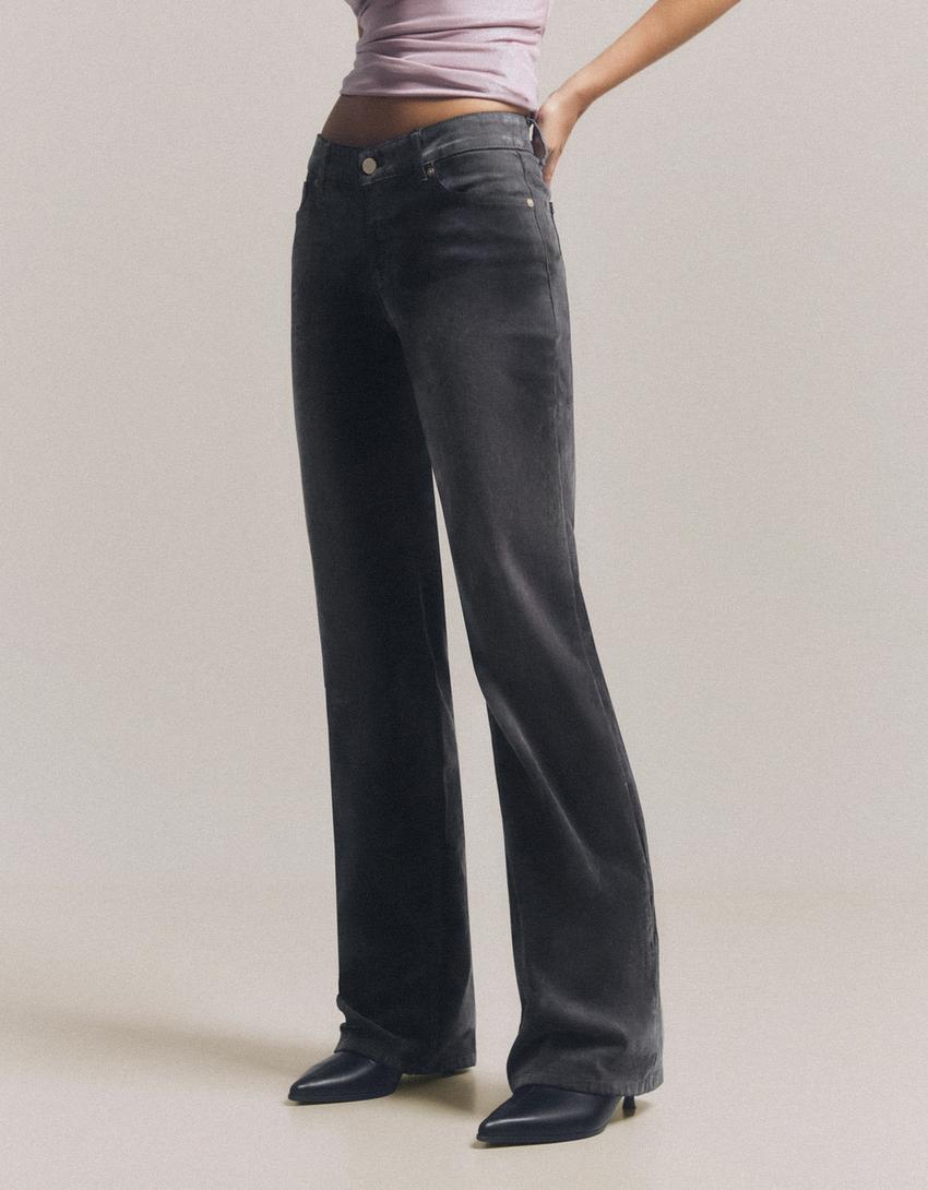 Jeans bootcut baršunastog efekta-Siva