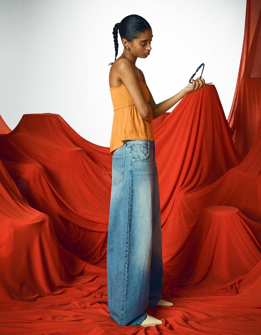 Textured bandeau T-shirt-Orange-1