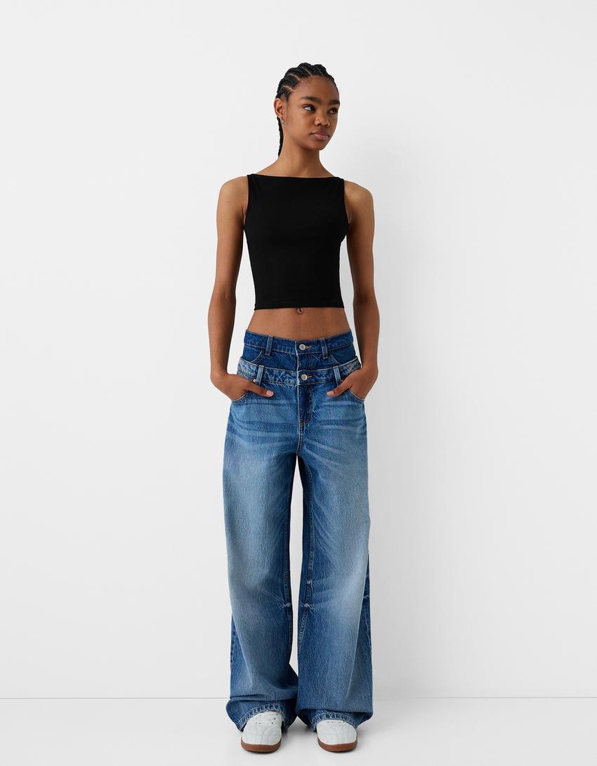 Sleeveless ribbed T-shirt-Black-3