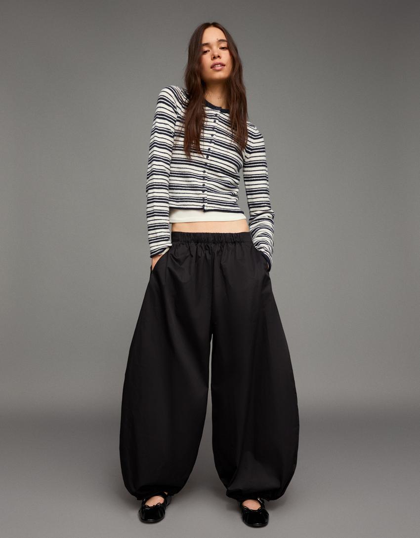 Çizgili örgü hırka-Mavi