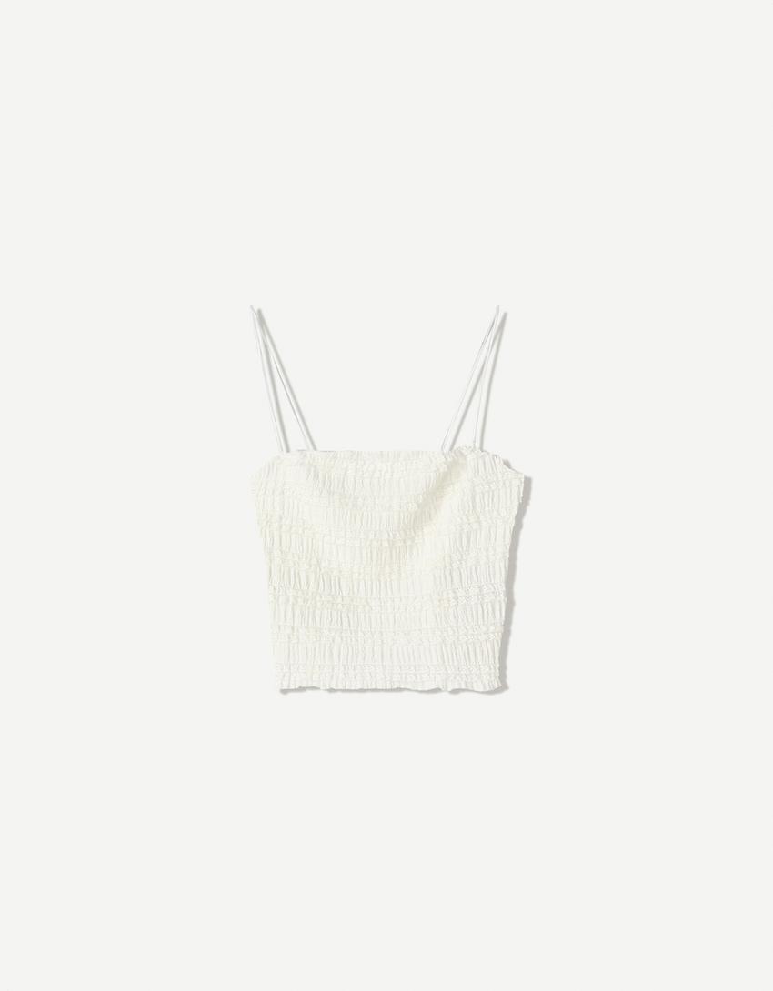 Waffle-knit top and shorts set-Off white-2