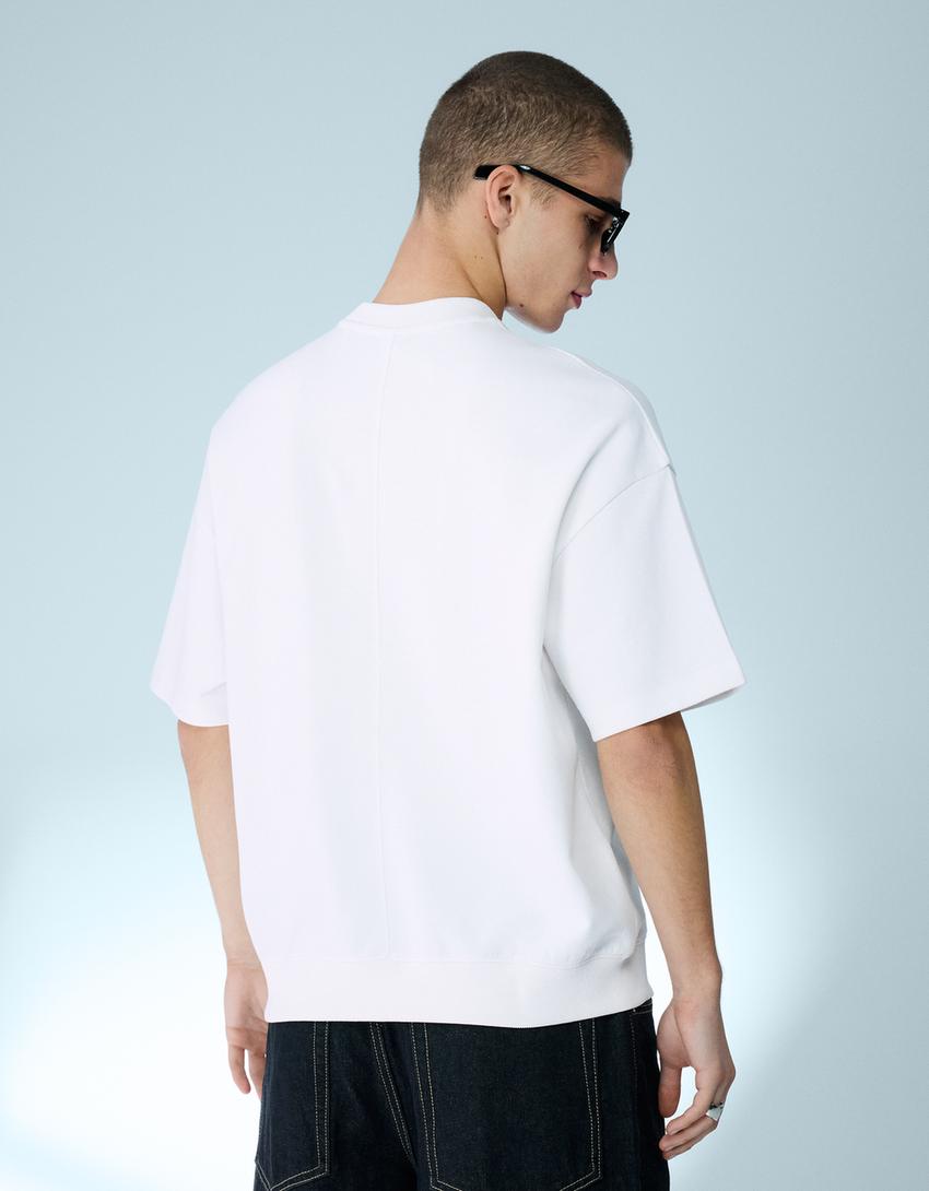 Maglietta a maniche corte in felpa a costine-Bianco Roto