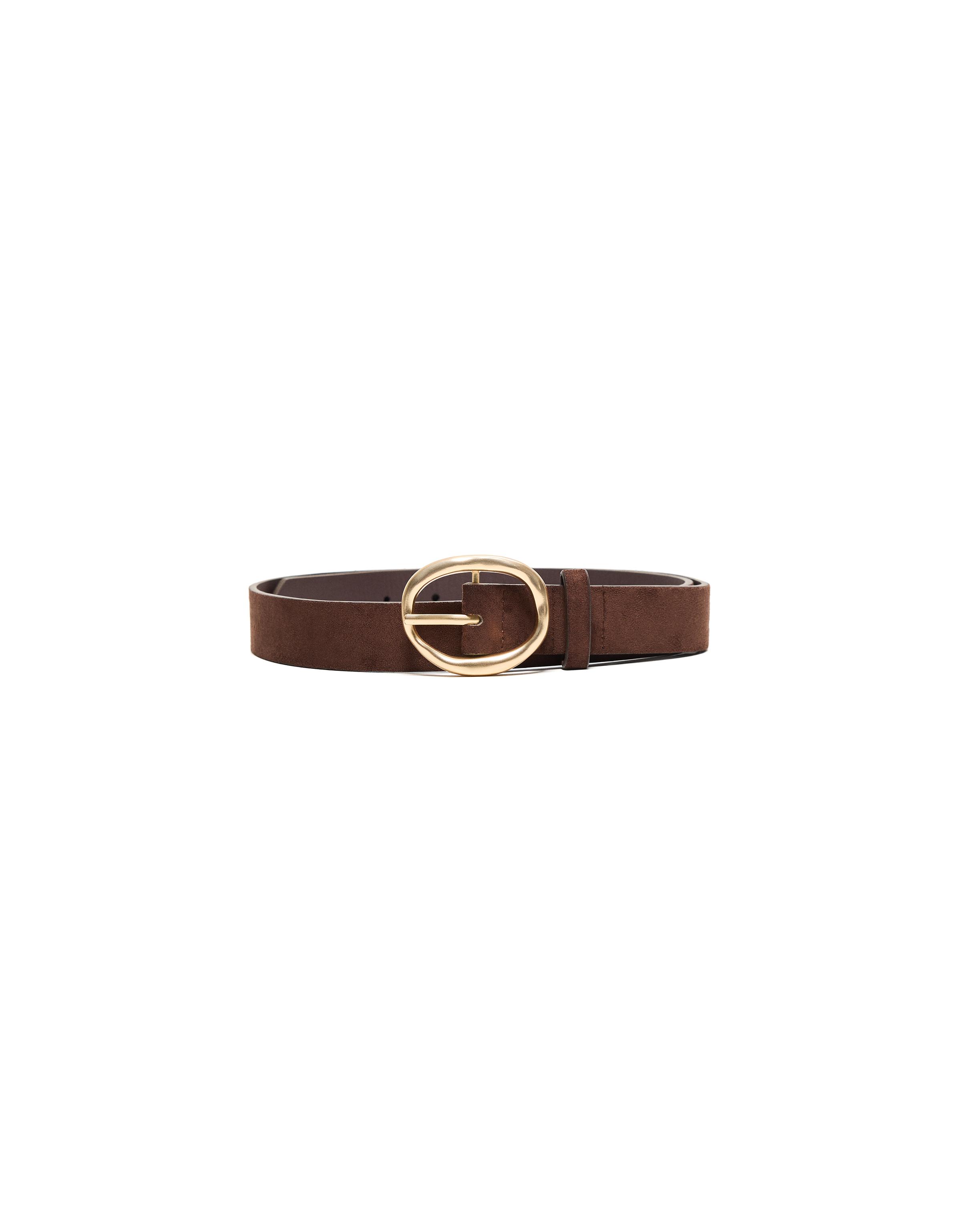 Leather effect belt with buckle — Brown