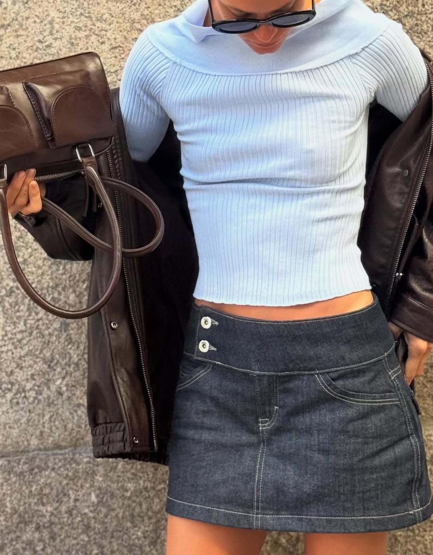Falda pantalón denim-Marino