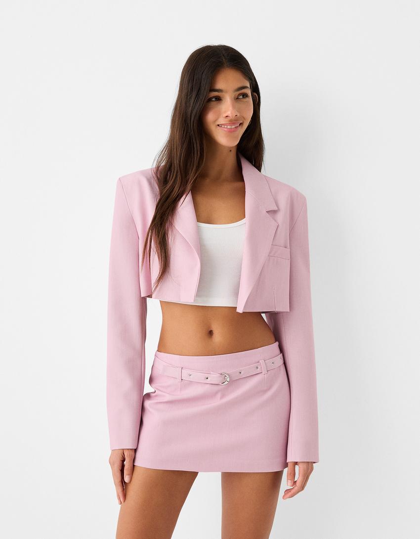 Mini skirt with buckled belt-Pink-1
