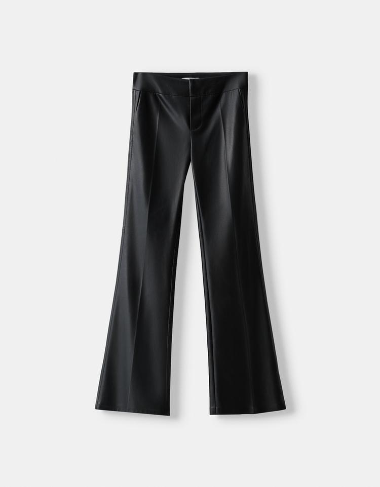 Flared leather effect trousers