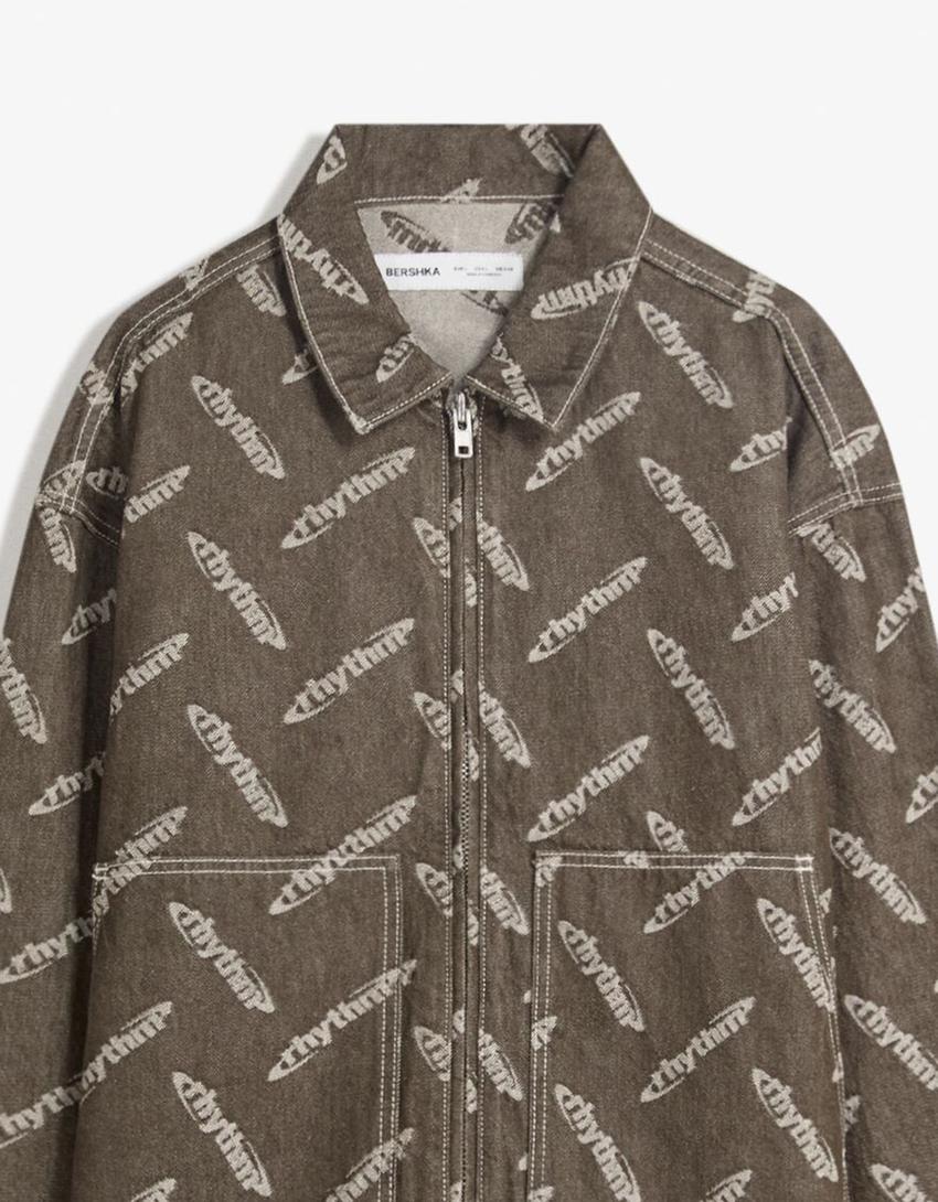 Veste en jean jacquard-Marron