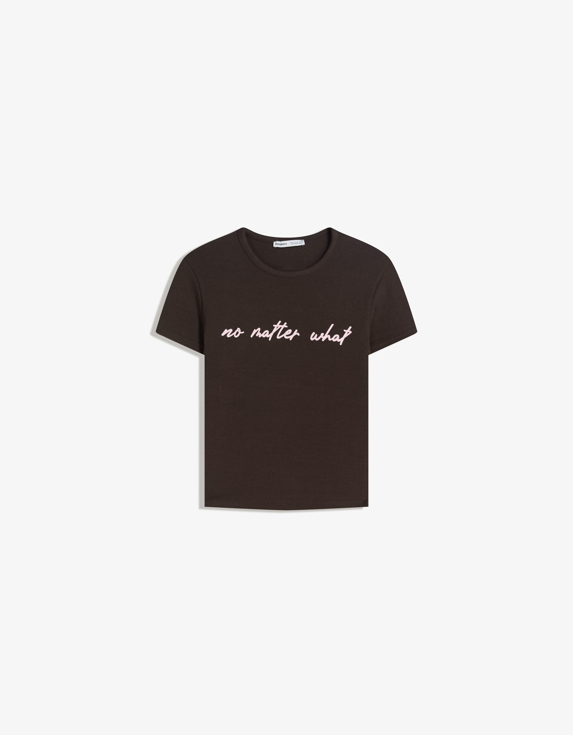 Bershka Camiseta Manga Corta Print Mujer L Marrón