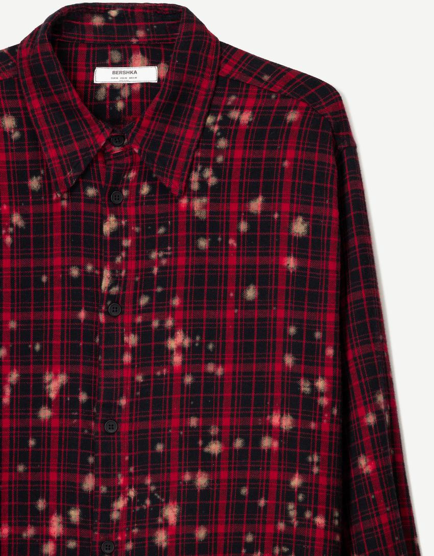 Camisa De Lino Camisa ZARA Boxy Fit De Cuadros Hombre, Roja, 100