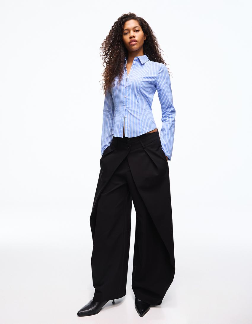 Camisa justa manga flare-Azul