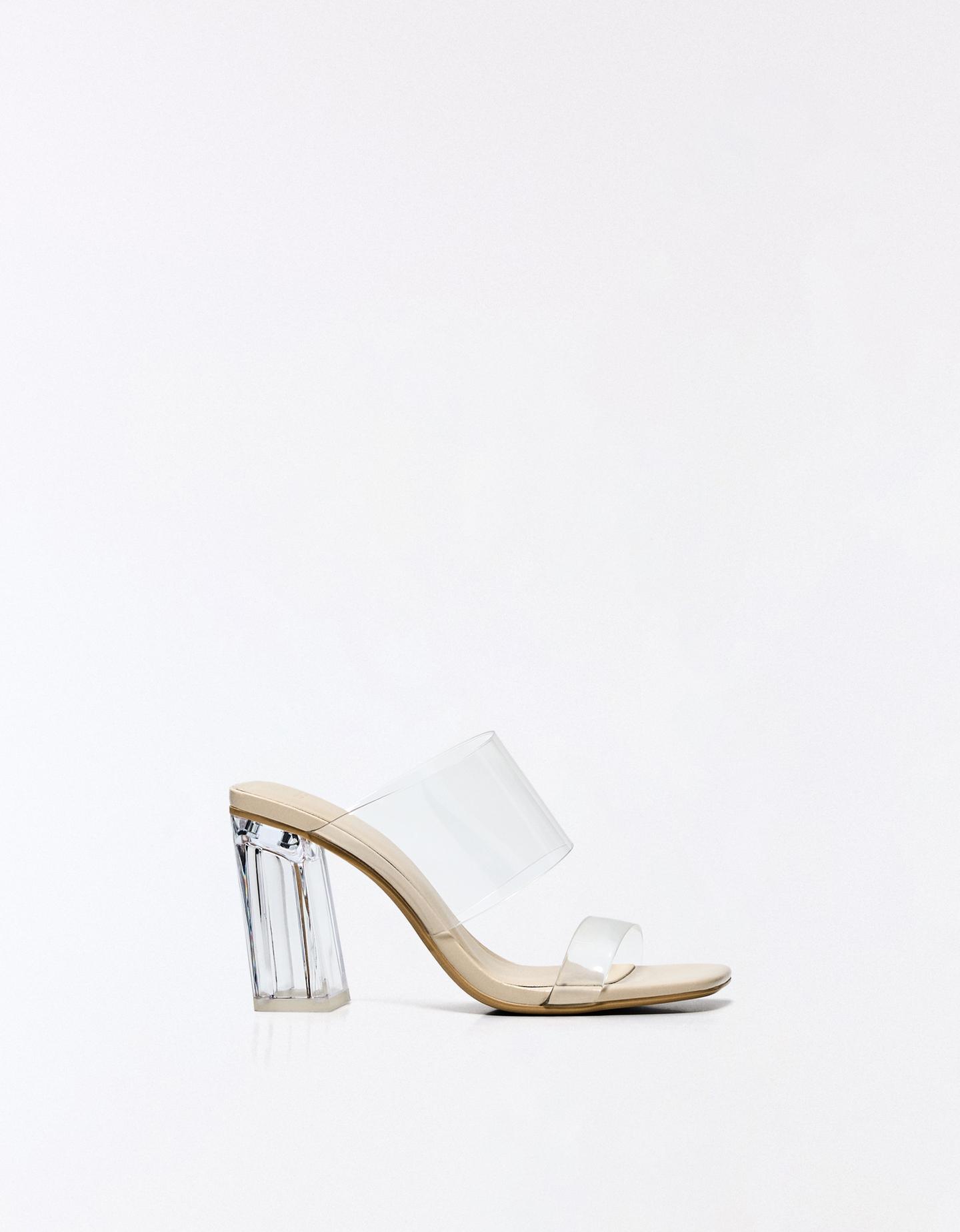 Bershka Sandalo Con Tacco In Vinile Donna 35 Trasparente