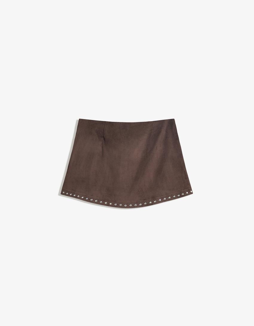 Saia mini efecto suede chatolas-Marrón-5