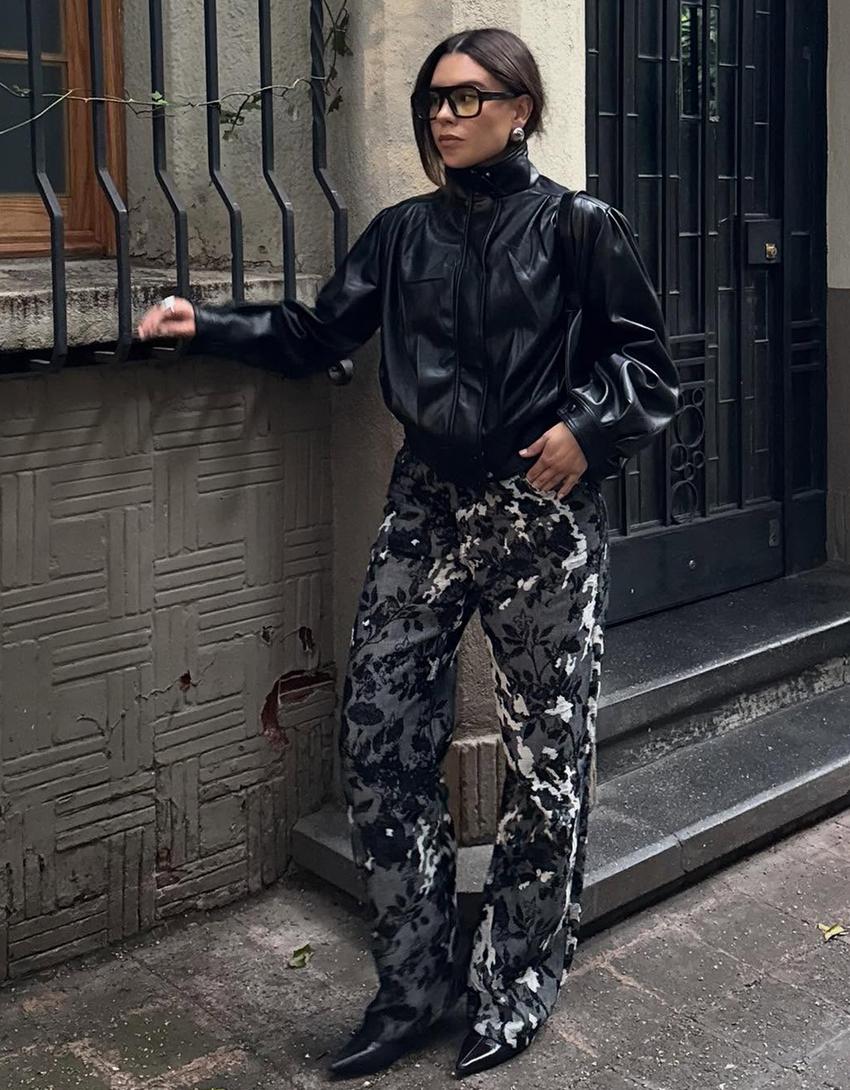 Baggy fit jakarlı jean-Siyah