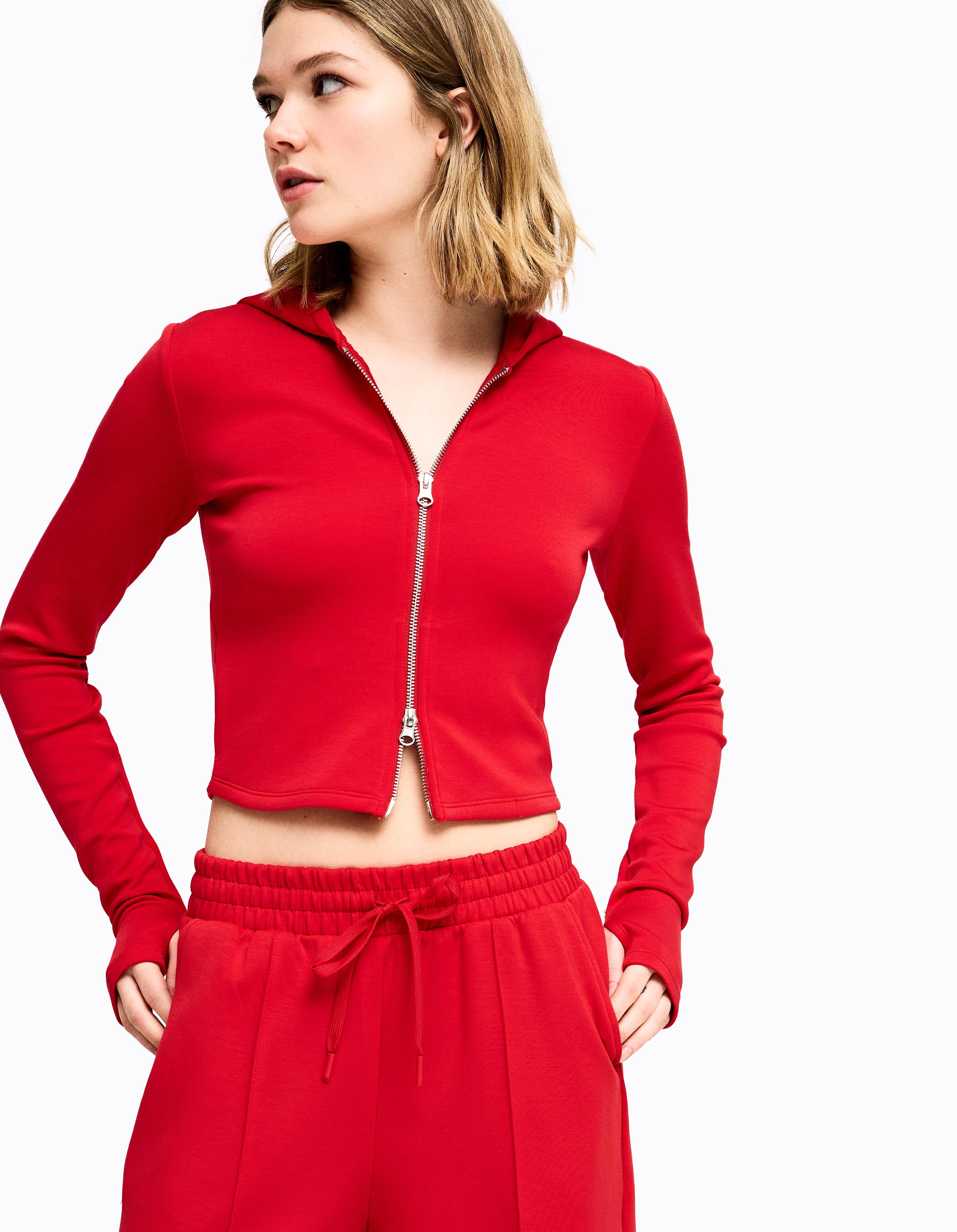 Soft zip-up modal hoodie — Red