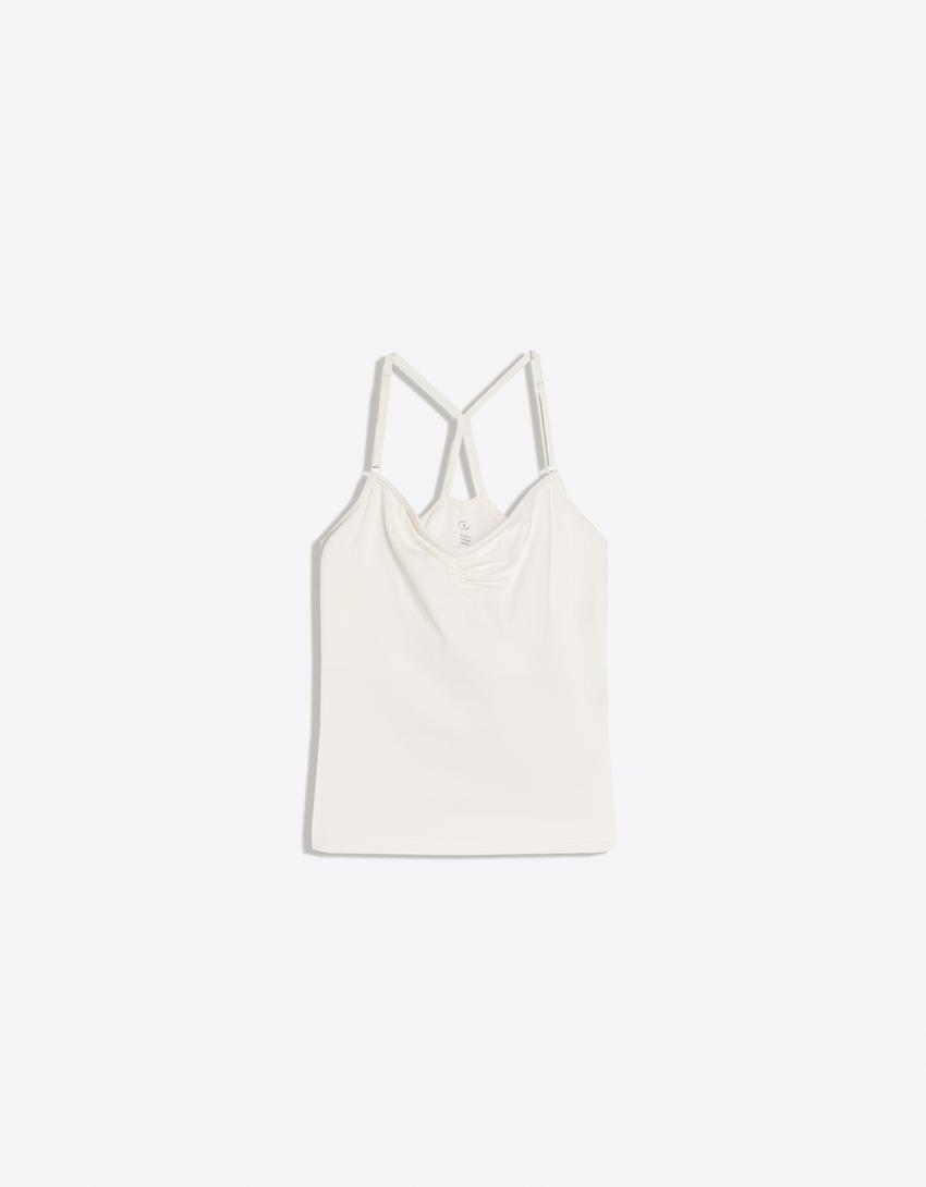 Gathered strappy T-shirt-Oats