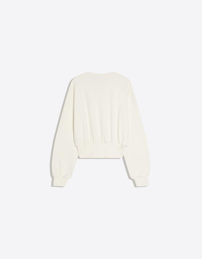 Sweatshirt with sash waist-Cream
