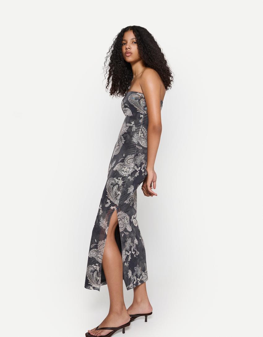 Robe midi bandeau tulle-Noir-2