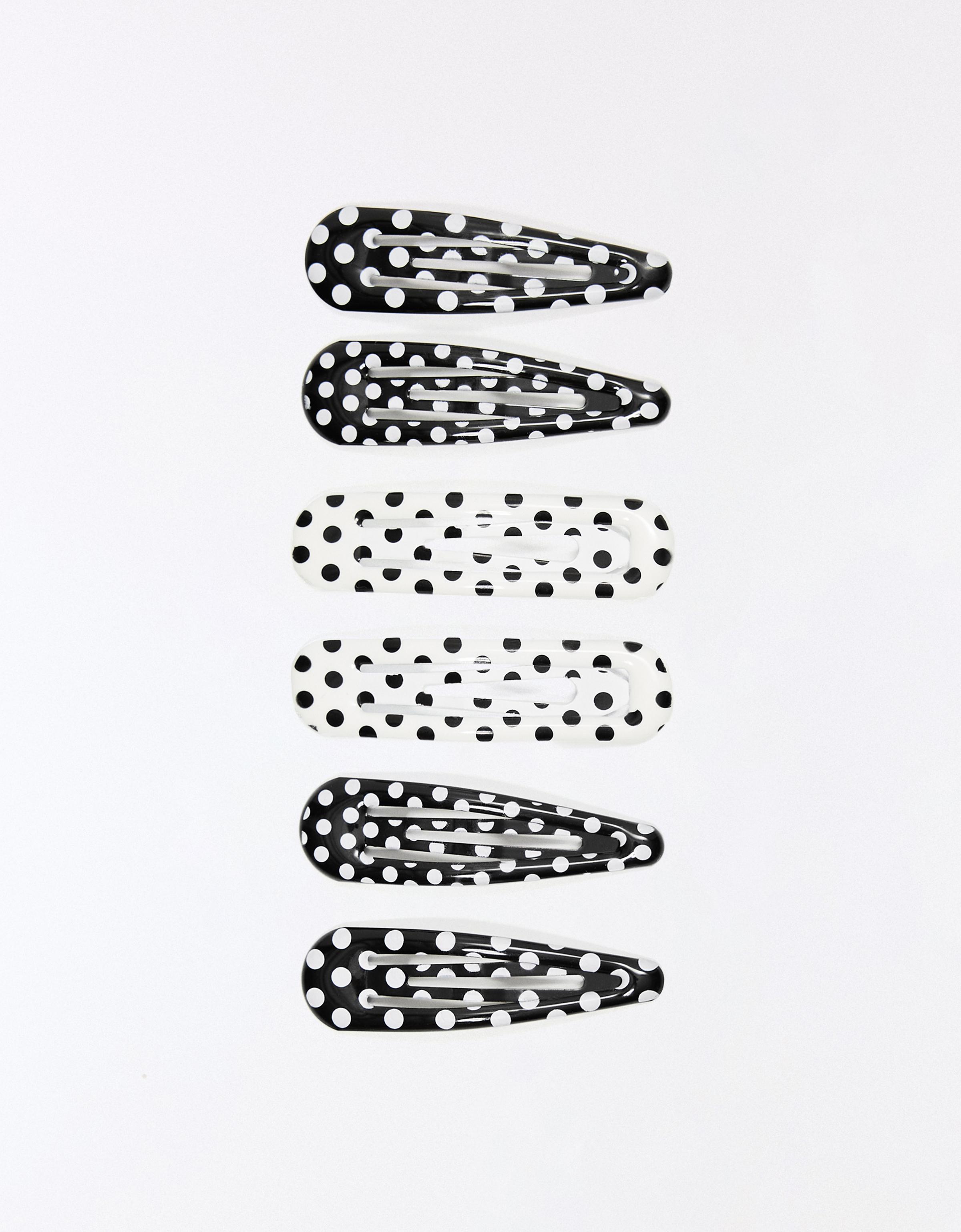 Bershka 3-pack Of Printed Hair Clips In Black